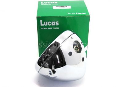 Lucas 7" Inch Headlamp Shell c/w Rim/ Chrome/ 2 Warning Lights/ 1 Switch/ 1 Ammeter