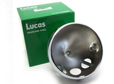 Lucas 7" Inch koplamp Shell c / w Rim / chroom / Plain Met 3 Grommet Gaten