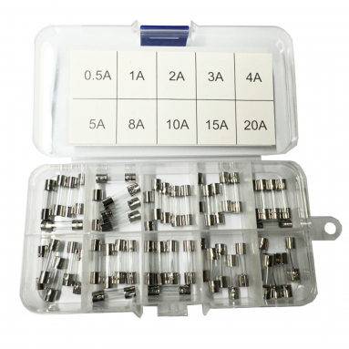 50 Piece Small Glass Fuses 0.5A - 20A