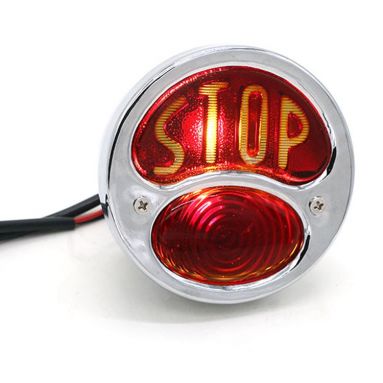 Retro Round Chrome "STOP" Rear Tail light With Running Light